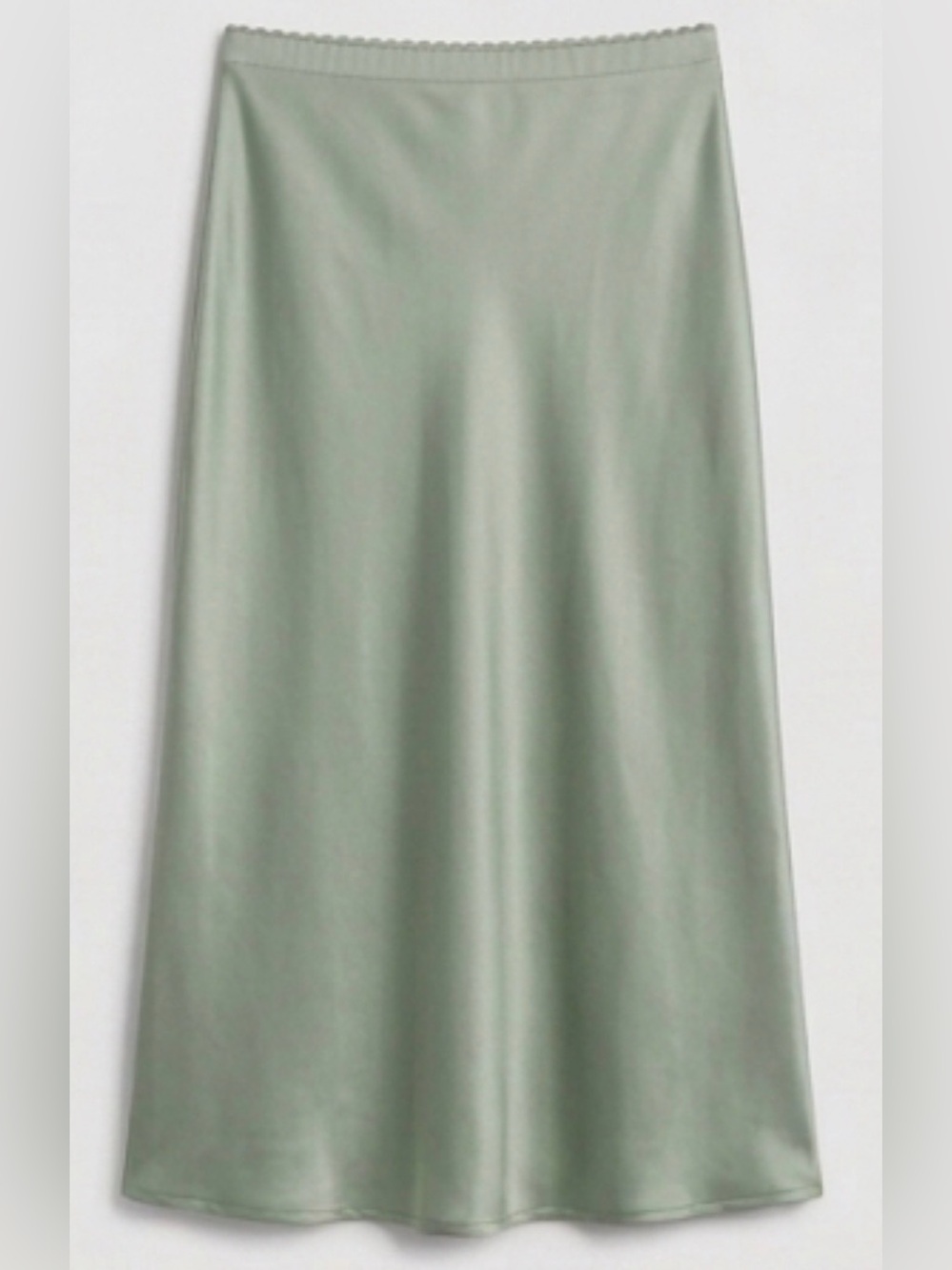 The Workshop Sage Green Satin Midi Skirt Side Slit Size L